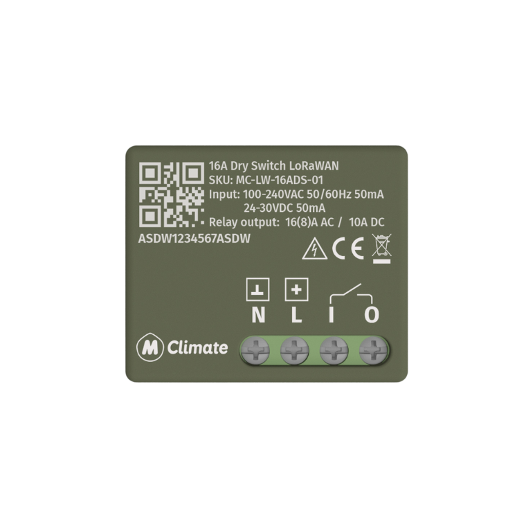 Relé Seco Inteligente (Controle remoto, até 16A/240V, proteção contra superaquecimento, programável, LoRaWAN)