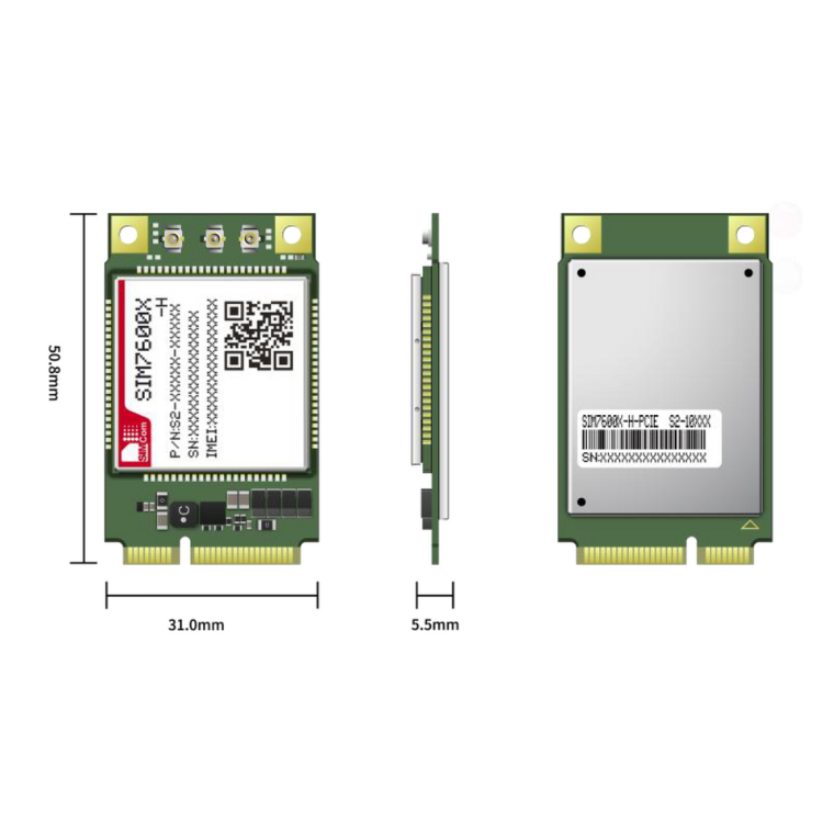 SIMCom SIM7600G H PCIE (LTE Cat 4, 150Mbps, 28 Bandas Globais, -40°C a +85°C, GNSS Integrado)